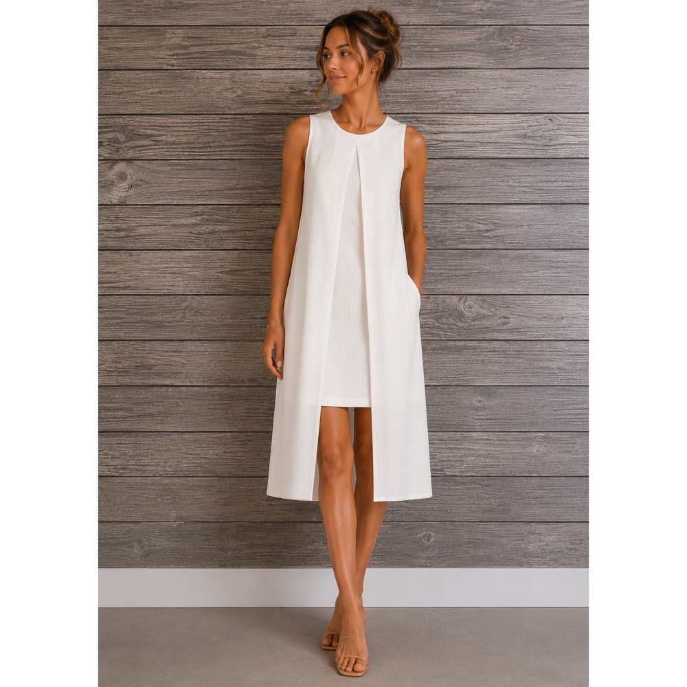 NWT Zara Maxi Dress Womens S Cream Layered High Slit Minimalist Chic - Picture 1 of 13